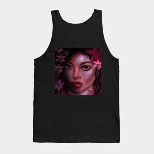 Rose Pink Girl with Pink Flowers Tank Top